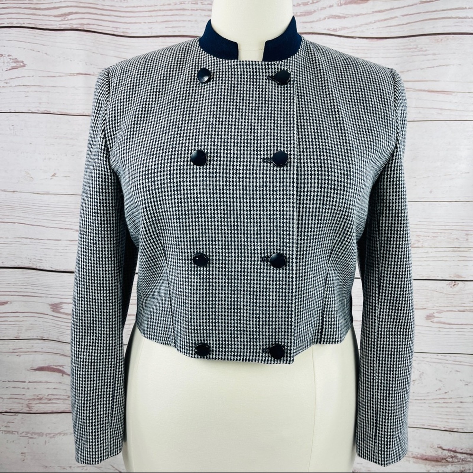 Pendleton Navy White 100% Wool Houndstooth Jacket Short